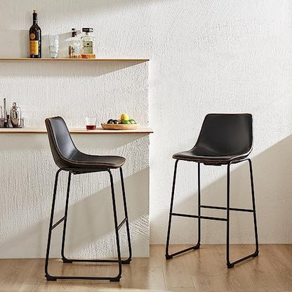 DUMOS Counter Height Bar Stools Set of 2, Faux Leather Metal Bar Chairs