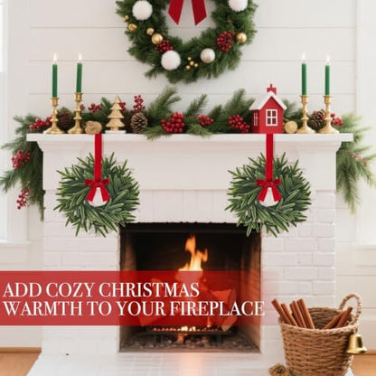 4 Pack 15'' Mini Christmas Wreath Small Christmas Kitchen Cabinet Wreaths