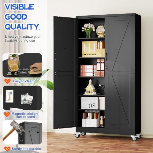 GAIOUS 78.7" Tall Metal Storage Cabinet with Lock and Wheels, File Cabinet
