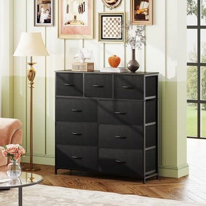WLIVE Tall Dresser for Bedroom, 9 Drawer Chest of Drawers, Charcoal Black