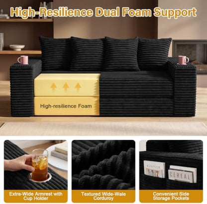 77" Convertible Futon Sofa Bed, Boneless Couch for Living Room (Black)