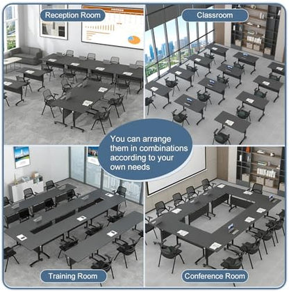 Conference Table, Folding Conference Room Tables with Wheels, Modular Flip Top Nesting Training Table, Modern Rolling Meeting Stackable Tables for Mobile Office Boardroom Classroom, Gray 8Pack