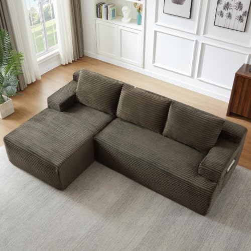 97" Cloud Boneless Couch, L-Shaped Sectional Sofa for Living Room, Brown