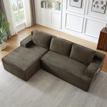 97" Cloud Boneless Couch, L-Shaped Sectional Sofa for Living Room, Brown