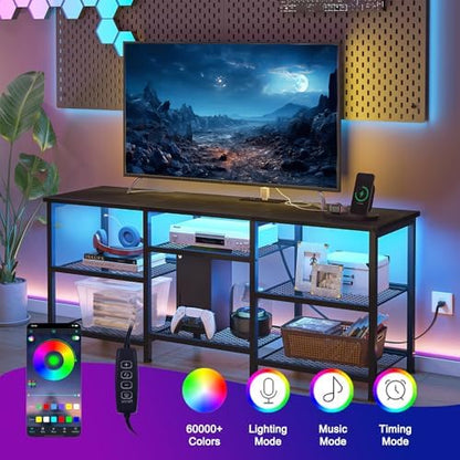 YGEOMER Entertainment Center for TVs Up to 50in with LED Lights, Black