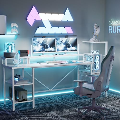 60" Reversible Gaming Desk with Drawers & Shelve, Large Computer Desk,White