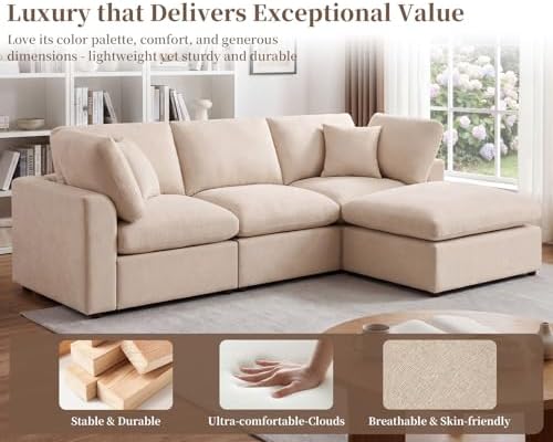 100" Modular Cloud Sectional Sofa Couch for Living Room, Light Camel
