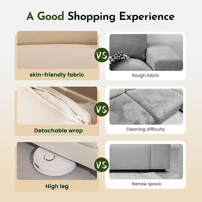 Valthie 61" Corduroy Loveseat Sofa, Modern Comfy Couches with Side Pocket, Living Room Couch, Couch for Bedroom and Small Spaces,2-Seater Sofa Beige