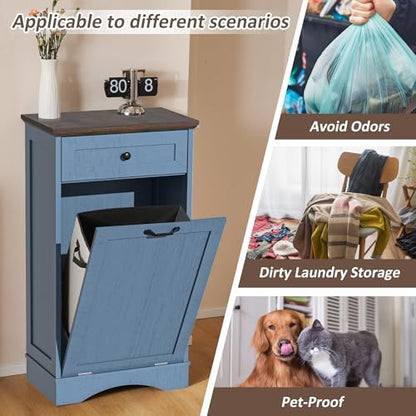 13 Gallons Tilt Out Trash Can Cabinet Freestanding Blue