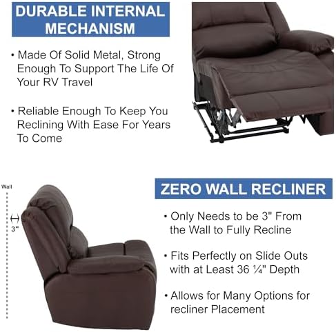 RecPro Charles RV Wall Hugger Recliner | 58" Mahogany