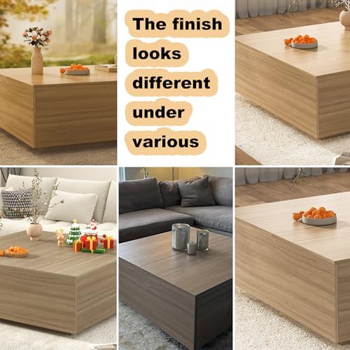 47 Inch Large Square Coffee Table with Storage,Wooden Coffee Table((OAK)