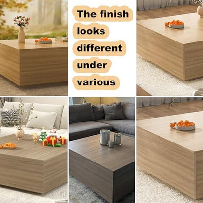 47 Inch Large Square Coffee Table with Storage,Wooden Coffee Table((OAK)