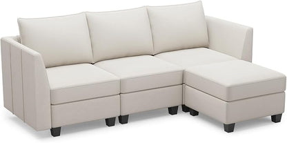 Belffin Convertible Sectional Sofa with Chaise Velvet L Shaped Sofa Couch Modular Sectional Sofa with Storage Beige