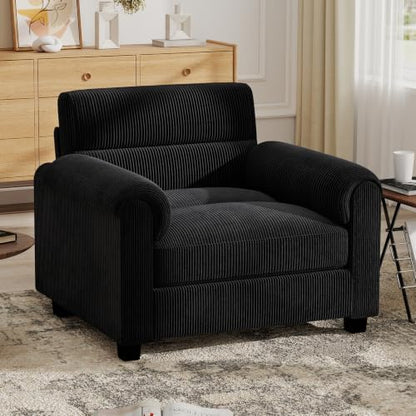 Bonzy Home Modern Accent Chair, Living Room Reading Chair, Corduroy, Black