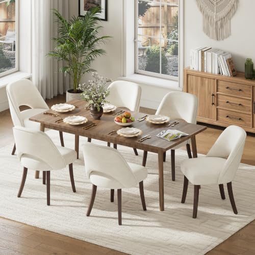 Wooden Dining Chairs Set of 6, Modern Upholstered Kitchen Chairs, Beige