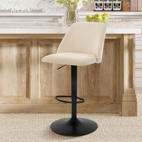 COLAMY Bar Stools Set of 1, Modern Swivel Bar Chairs, Adjustable Upholstered Barstools Counter Height with Full Backrest for Bar, Dining Room, Kitchen Island, Beige
