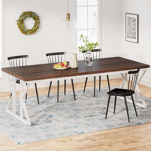 Tribesigns Farmhouse Dining Table for 6-8 People, 78.7-Inch Rectangular Wood Dining Table, Rustic Kitchen Table with Heavy Duty Metal Legs for Dining Room
