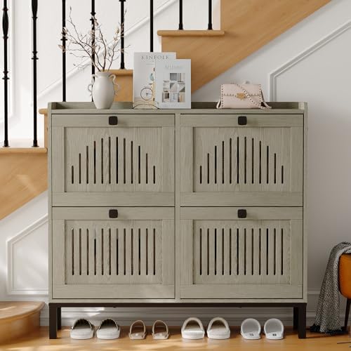 GarveeHome Freestanding Shoe Cabinet for Entryway with 4 Flip Drawers