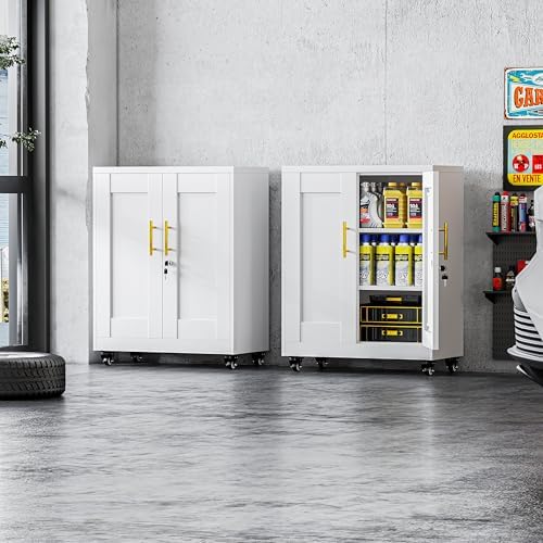 GAIOUS Metal Storage Cabinet with Lock and Wheels, Steel Tool Cabinet