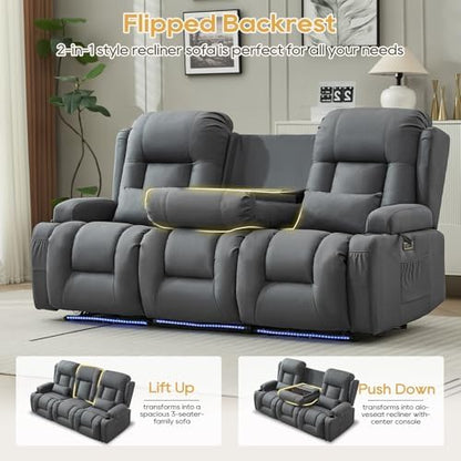 IPKIG Power Loveseat Recliner Sofa with Flip Back Console, 76.8" - 3 Seat