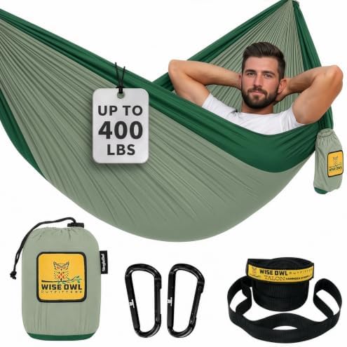 Wise Owl Outfitters Camping Hammock – up to 500lbs Portable Hammock with Tree Straps - Travel, Backpacking, Hiking, Outdoors Camping Gear - Single or Double