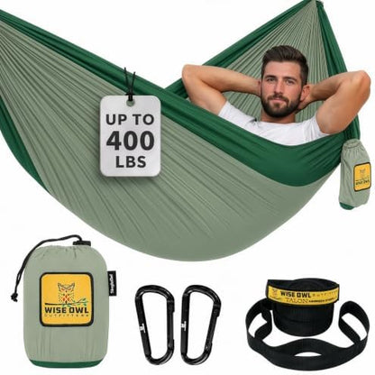 Wise Owl Outfitters Camping Hammock – up to 500lbs Portable Hammock with Tree Straps - Travel, Backpacking, Hiking, Outdoors Camping Gear - Single or Double