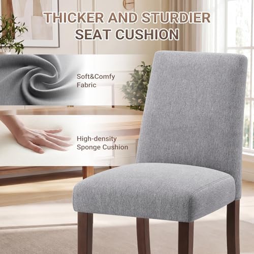 MALOL Upholstered Dining Chairs Set of 4, Modern Kitchen Chairs with High Back, Padded Fabric Dining Room Chair with Solid Wood Legs for Restaurant/Cafe/Home, Grey