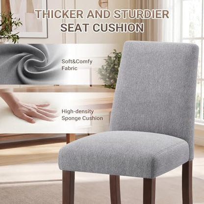 MALOL Upholstered Dining Chairs Set of 4, Modern Kitchen Chairs with High Back, Padded Fabric Dining Room Chair with Solid Wood Legs for Restaurant/Cafe/Home, Grey