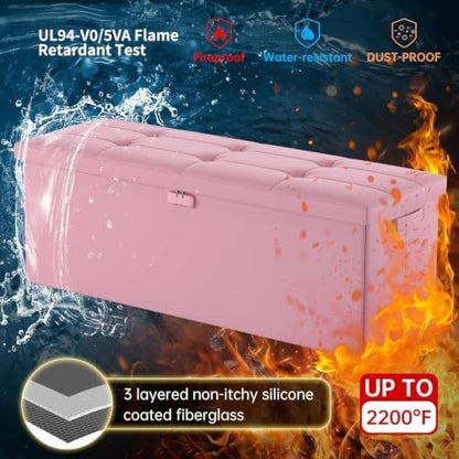 DocSafe Storage Ottoman Bench, Fireproof＆Waterproof Folding Bench with Lock(15”x 43”x15”), Leather Storage Chest with Handles＆2 Extra Boxes, Ottoman Safe for Bedroom,Living Room,Home Office, Pink