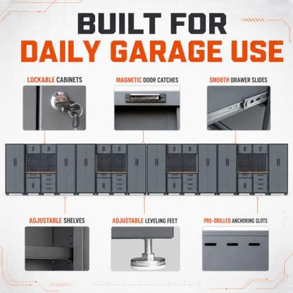 32-Pack Garage Storage Cabinet System with Workbench and Pegboard