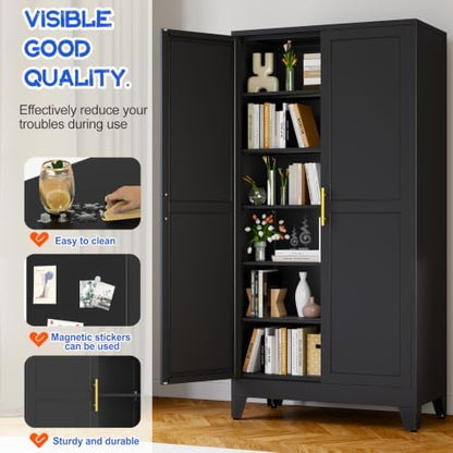 GAIOUS 79" Tall Kitchen Pantry Cabinet,Metal Storage Cabinet Black Cupboard