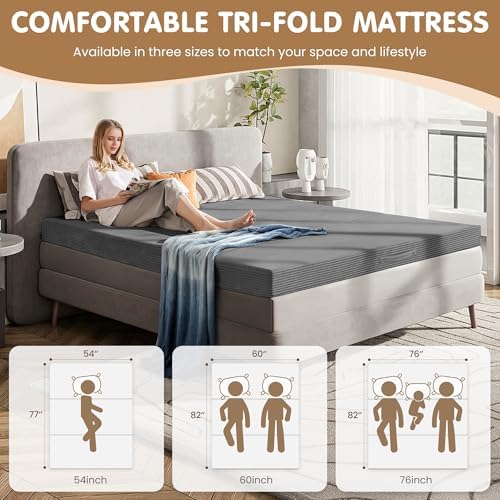 Convertible Sofa Bed Full,5-in-1 Folding Boneless Couch Corduroy Futon Sofa Bed,Tri-Fold Mattress with Removable Armrests & Handle,Sleeper with Pull Out Bed for Small Space Bedroom Grey
