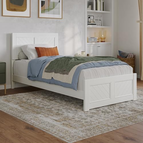 AFI, Berkshire Twin XL Solid Wood Low Profile Platform Bed with Matching Footboard, White