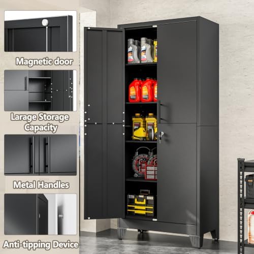 PAOFIN Metal Kitchen Pantry Storage Cabinet with Lock Doors and Shelves