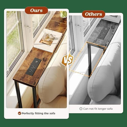 SUPERJARE 51.2 inch Narrow Behind Couch Table with Charging Stations