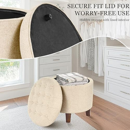 HomePop 19" Button Tufted Round Storage Ottoman - Tan Woven
