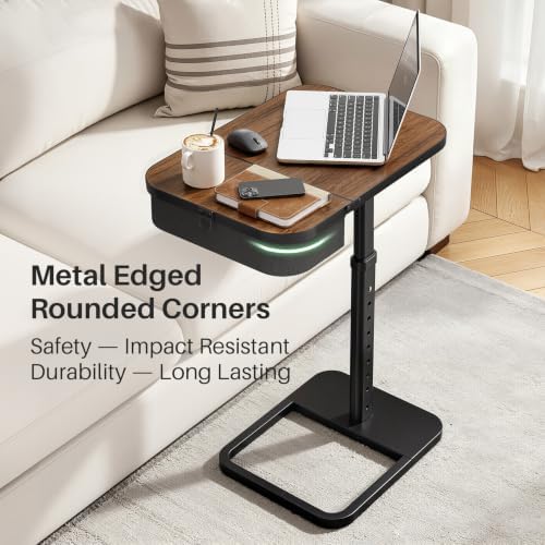 Kitstorack TV Tray Table with Flip-Top Storage, Adjustable Height