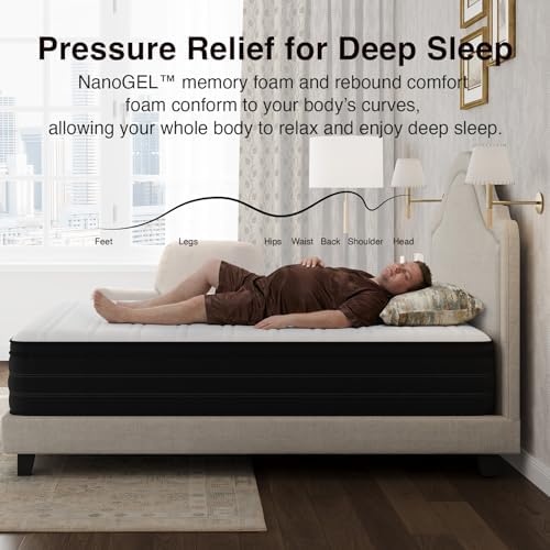 Novilla Full Mattress 12 Inch, Cooling Hybrid Mattress with Upgraded Coils