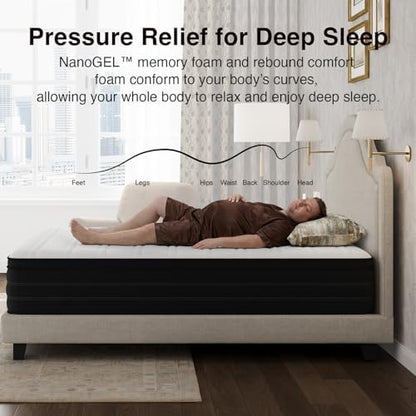 Novilla Full Mattress 12 Inch, Cooling Hybrid Mattress with Upgraded Coils