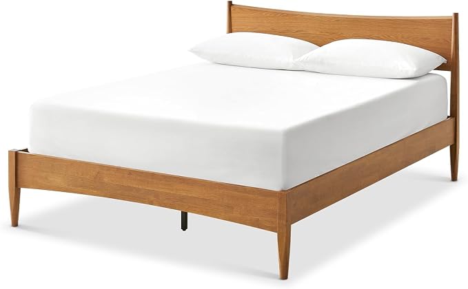 mopio Retrovie Mid-Century Modern Queen Bed Frame – Solid Wood Legs, LVL Slat System, No Box Spring Needed, Supports 661 lbs, Easy Assembly (Walnut, No Drawers)