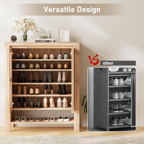 43" Tall Shoe Storage Cabinet with Doors, 8-Tier Entryway Shoe Cabinet with Adjustable Shelves, Modern Freestanding Shoes Rack Organizer Cabinet for Entryway Hallway Front Door