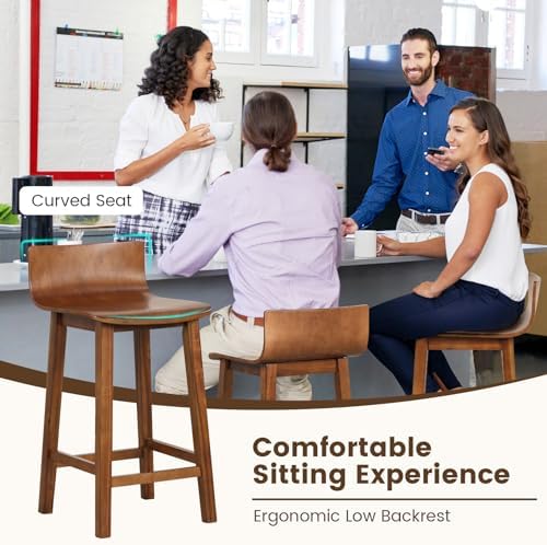 GIANTEX 24.5" Bar Stools Set of 2, Counter Height Bar Stools w/Low Back & Footrest, Farmhouse Wooden Bar Dining Chairs, Armless Wood Barstools for Kitchen Island, Pub, Kitchen, Cafe, Breakfast, Brown