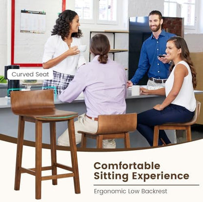 GIANTEX 24.5" Bar Stools Set of 2, Counter Height Bar Stools w/Low Back & Footrest, Farmhouse Wooden Bar Dining Chairs, Armless Wood Barstools for Kitchen Island, Pub, Kitchen, Cafe, Breakfast, Brown