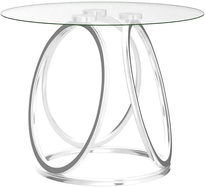 O&K FURNITURE Silver End Table for Living Room, Glass Side Table for Bedroom, Modern Round Glass Nightstand with Metal Frames for Home Office, Chrome Finish, 1 PC