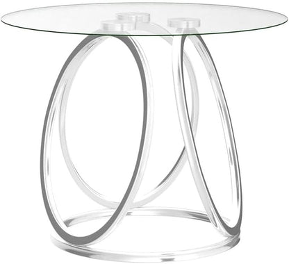 O&K FURNITURE Silver End Table for Living Room, Glass Side Table for Bedroom, Modern Round Glass Nightstand with Metal Frames for Home Office, Chrome Finish, 1 PC