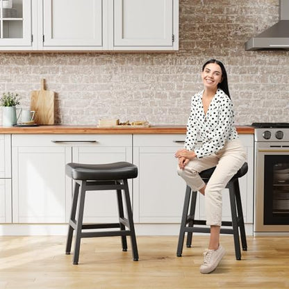 Raynesys 24 Inche Bonded Leather Counter Height Bar Stools Set of 3 Curved