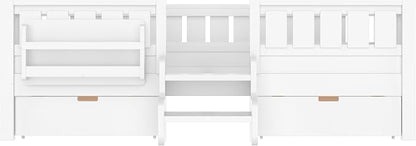 Bellemave Twin Size Kids Bed with high Rails and with Built-in Bookshelf and Drawers for Kids, Girls, Boys, Wood Montessori Bed Without Door, White