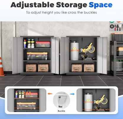 Metal Garage Storage Cabinet, 36" Lockable Storage Cabinet with 2 Doors and 2 Adjustable Shelves, Steel Grey White File Cabinet Great for Home Office, Garage, Warehouse, Study Room