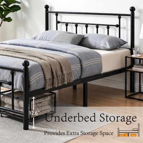 VECELO Queen Size Metal Platform Bed Frame with Headboard,No Box Spring Needed/Mattress Fundation/Victorian Vintage Style