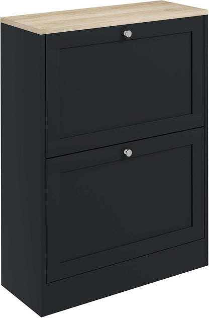 HOMCOM Shoe Storage Cabinet with 2 Flip Drawers, Wooden Freestanding Shoe Organizer with Adjustable Shelves for Entryway, Hallway, Black